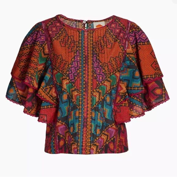 Farm Rio Multi Geometric Flutter Sleeve Blouse - Picture 2 of 8